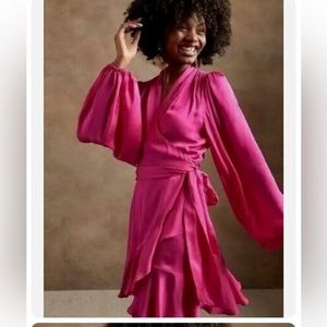 Banana Republic Satin Ruffle Wrap Mini
Dress S Small NWT Bright Peony
